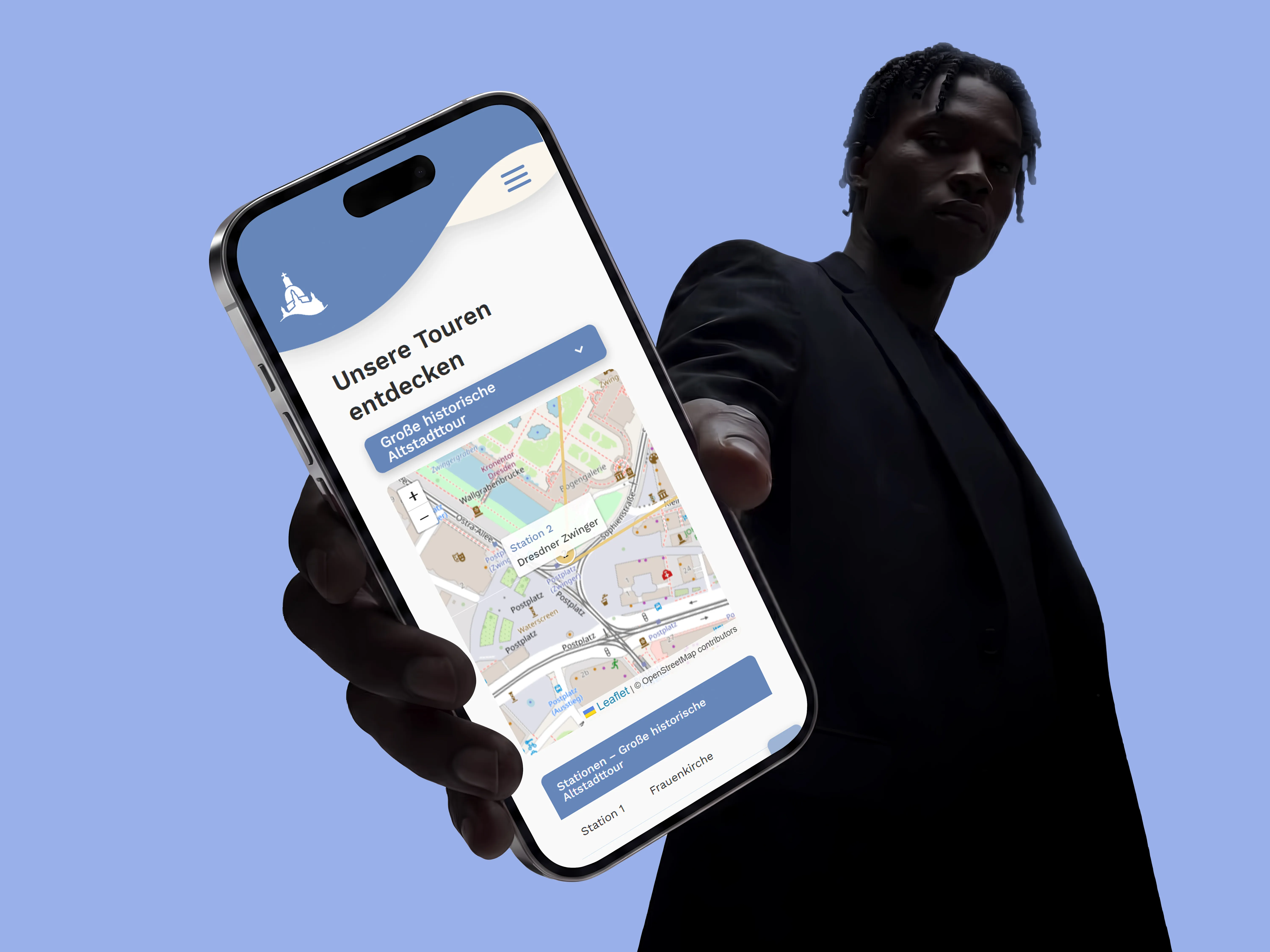 Mobile Ansicht des interaktiven Tourplans auf einem Smartphone