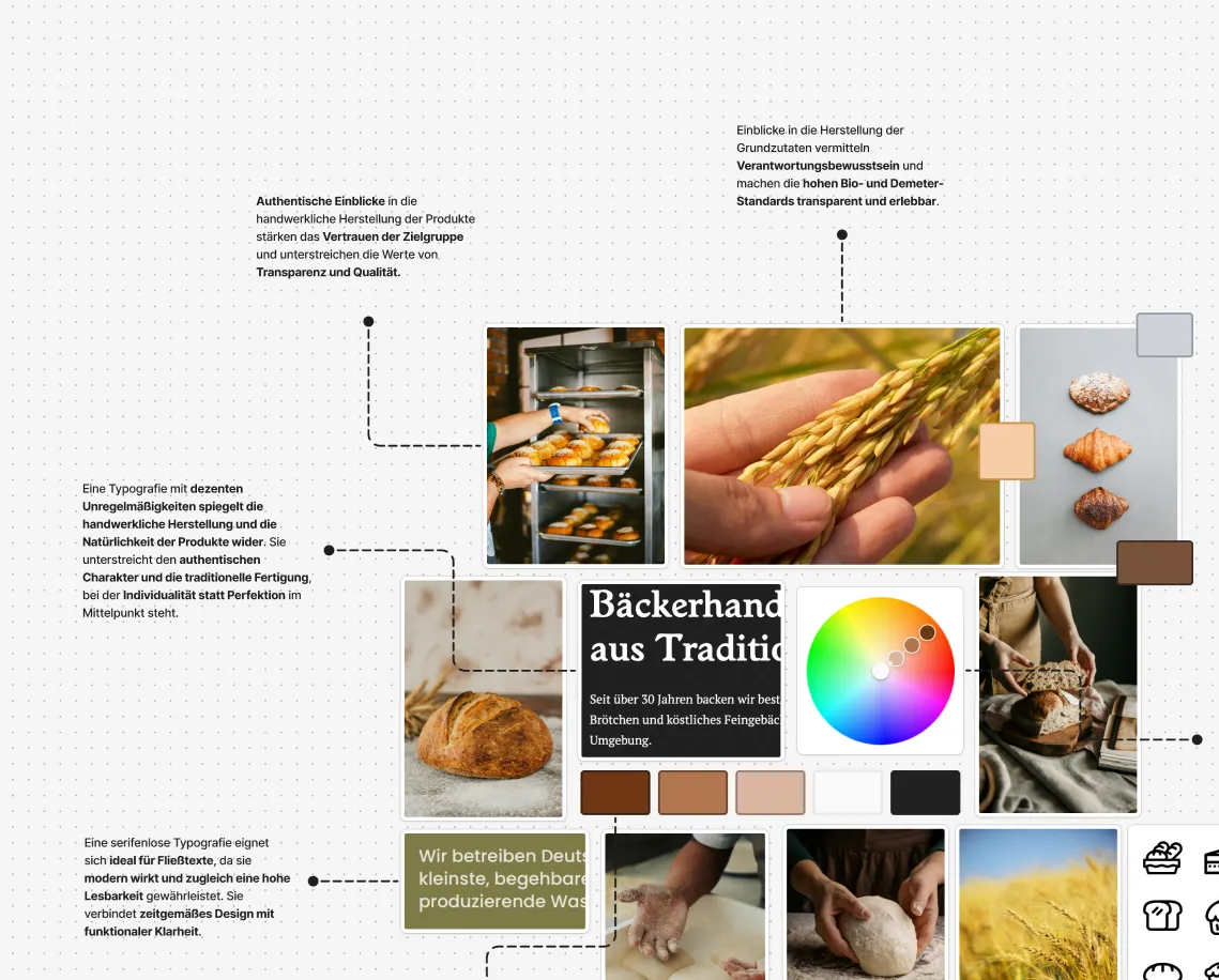 Moodboard für Korn & Schrot mit natürlichen Texturen, Getreidetönen und handwerklicher Anmutung